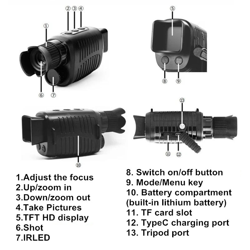 5X Digital Light Zoom Monocular Night Vision Device 1080P HD Infrared Camera Hunting Telescope Outdoor Search Full Darkness 300m