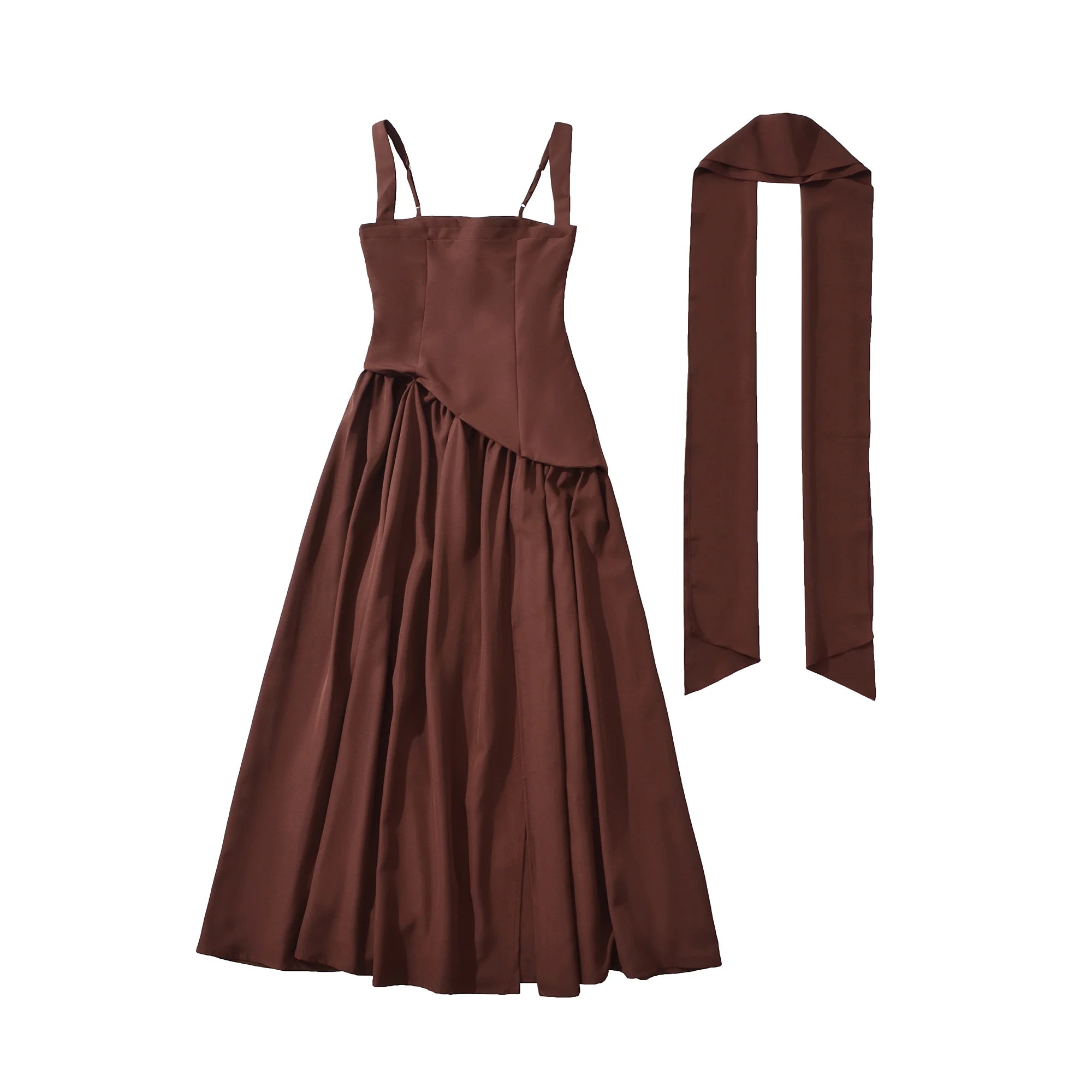 Sexy High Slit Midi Dress with Strapless A-Line Silhouette