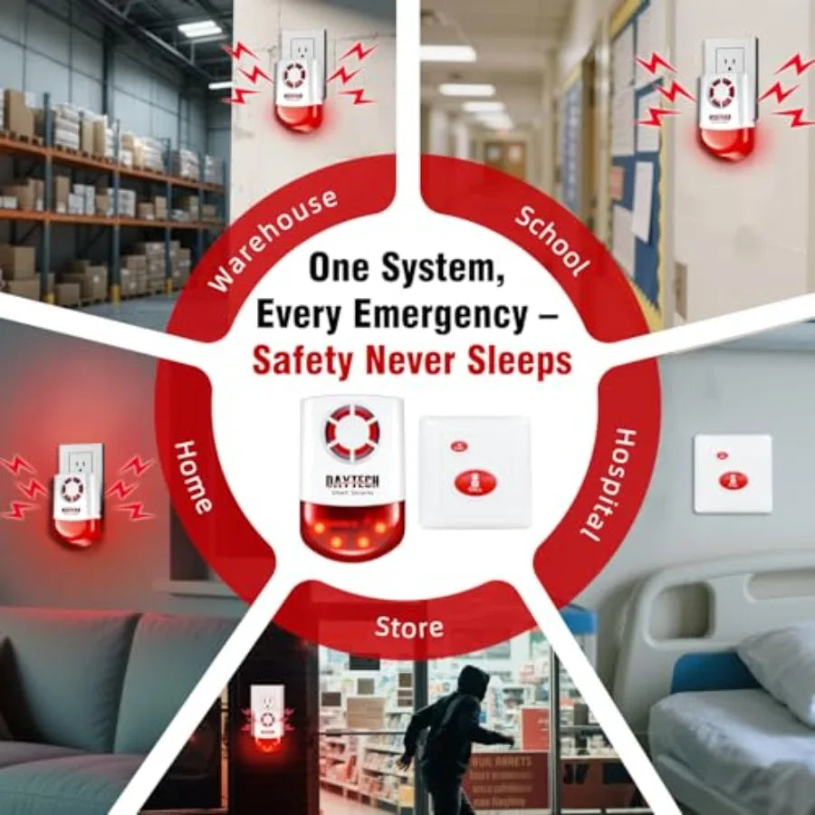 Outdoor Emergency Strobe Siren Alarm Kit with 4 Call Buttons