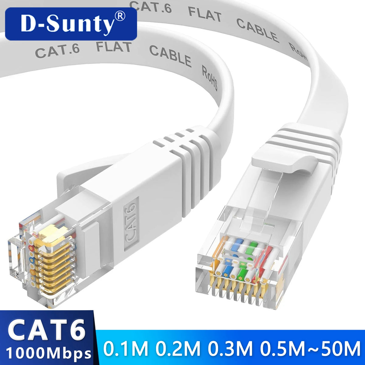 Flat Cat6 RJ45 Ethernet Cable, Length Options