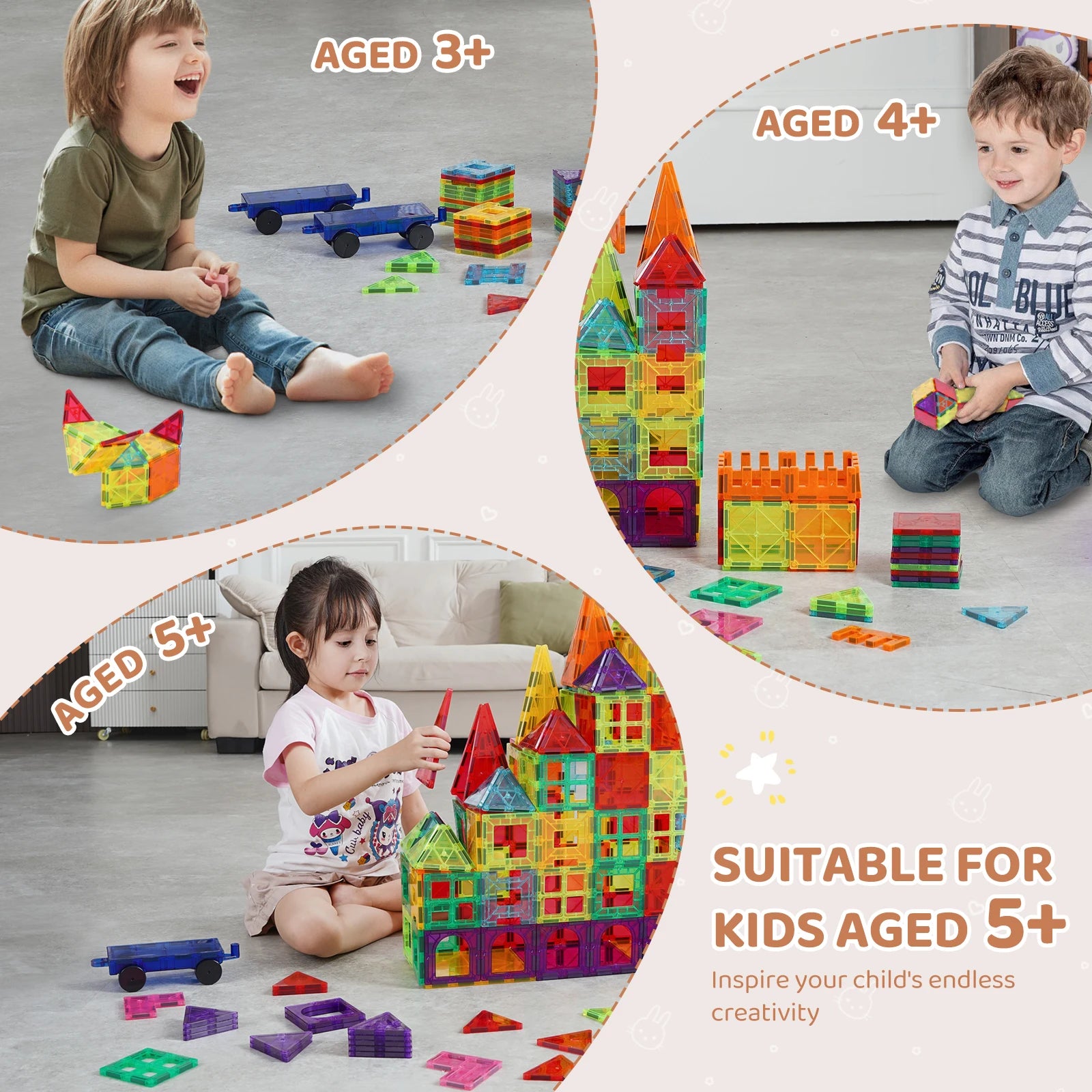 180PCS Magnetic Building Tiles Set with Storage Bag for Kids