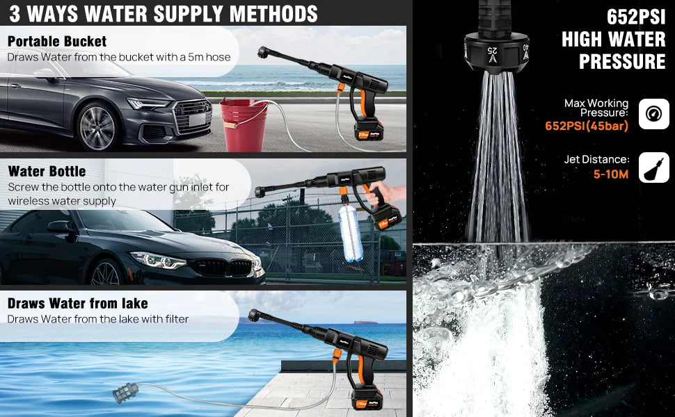 Nettoyeur haute pression sans fil avec batterie 4,0 Ah et buse 6-en-1