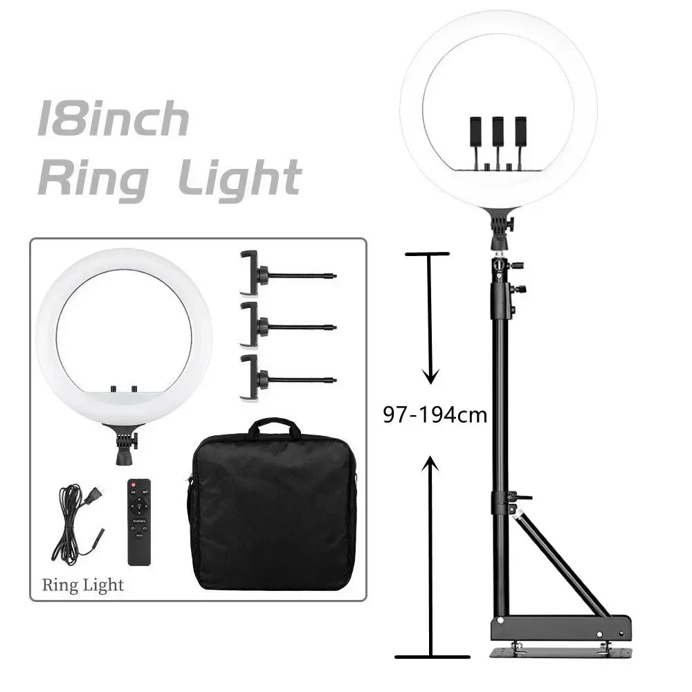 SH 18 Inch Thin Ring Light LED Selfie Video Lamp With Tripod Stand Phone Clip For YouTube Live Light Photography Studio