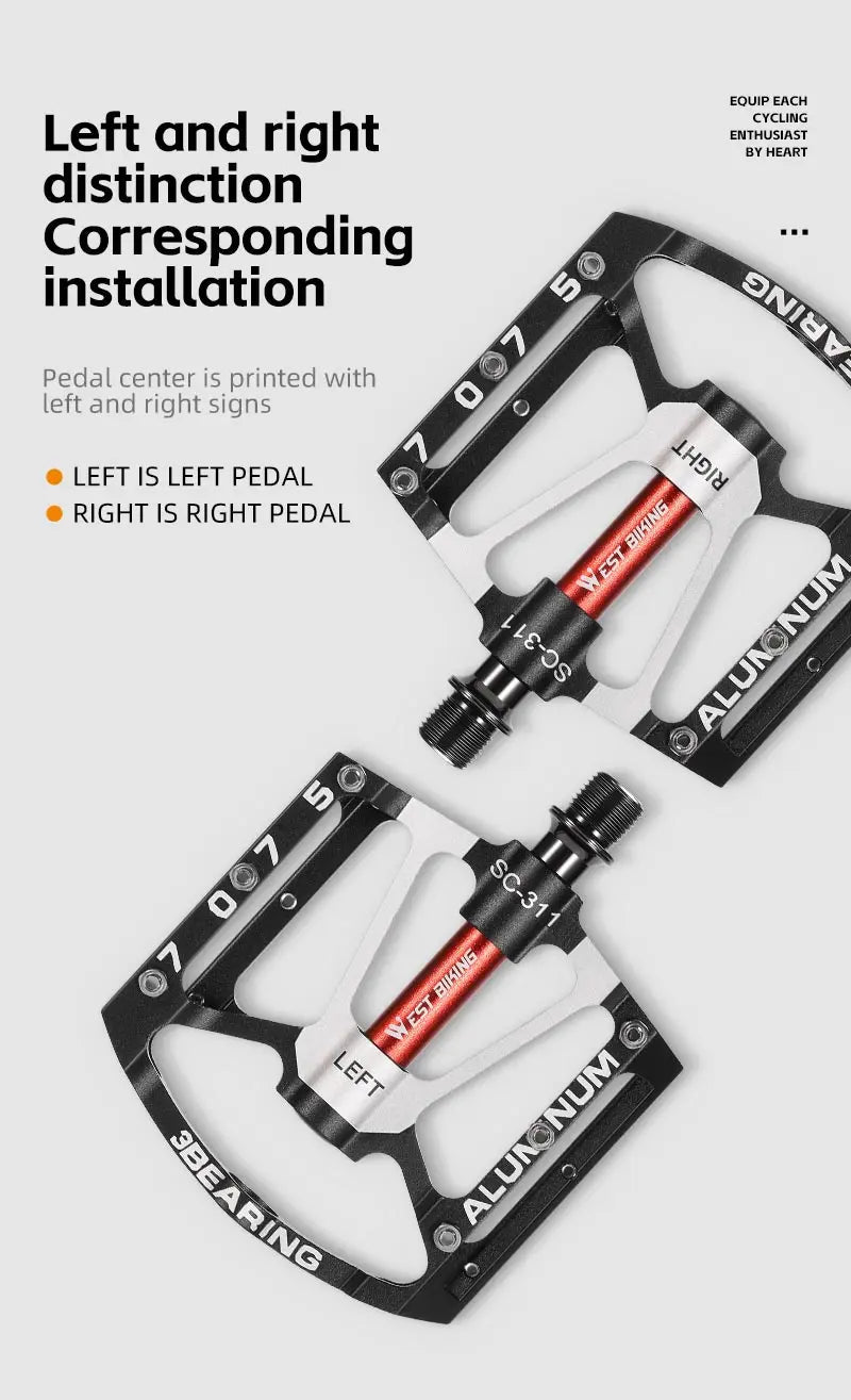 WEST BIKING 3 Bearing Bicycle Pedal CNC Aluminum Alloy Anti Slip MTB Road Bike Pedal Widen Pedals Profession Bike Accessories