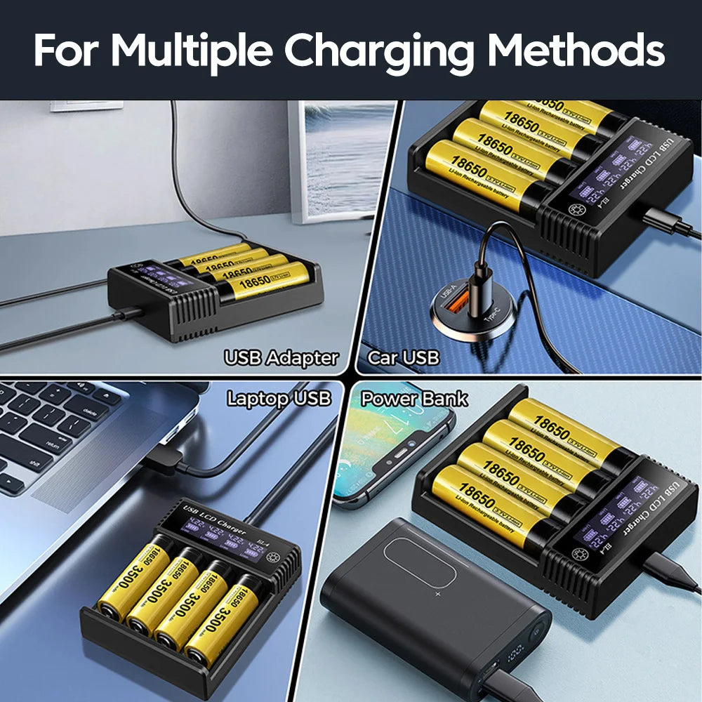 LCD USB Battery Charger - One to Four Slots