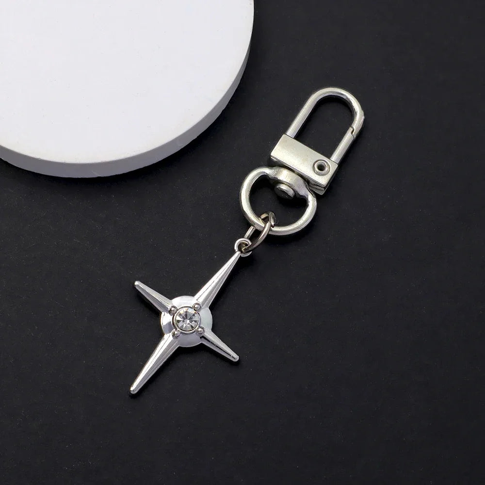 Silver Star Moon Metal Keychain