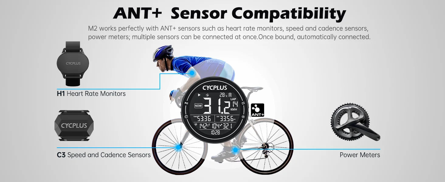 CYCPLUS M2 Wireless GPS Bicycle Computer ANT+ Bluetooth Cycling Road Bike MTB Waterproof Speed Meter Cadence Power Accessories