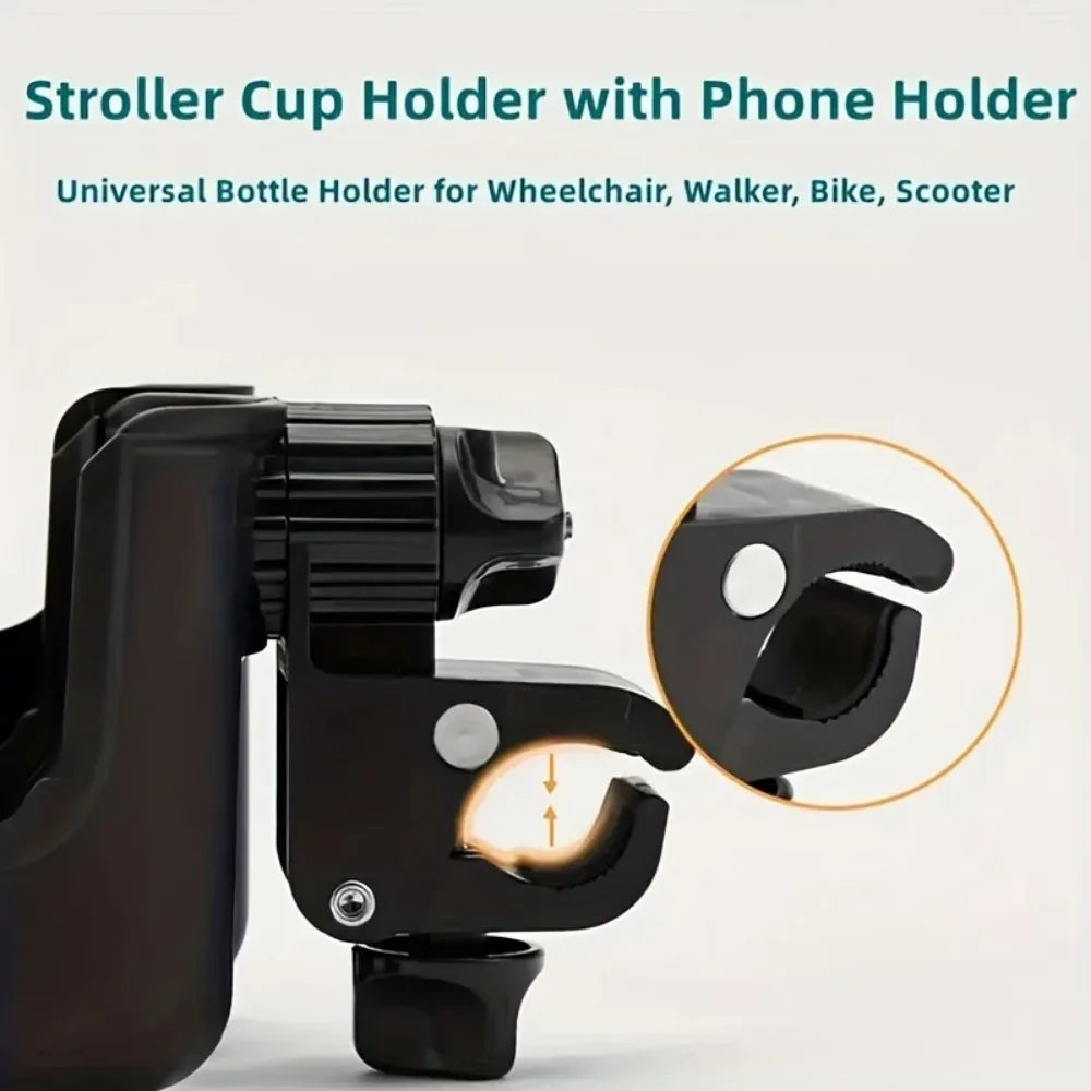 Universal Stroller Cup Holder with Phone Mount 2-in-1