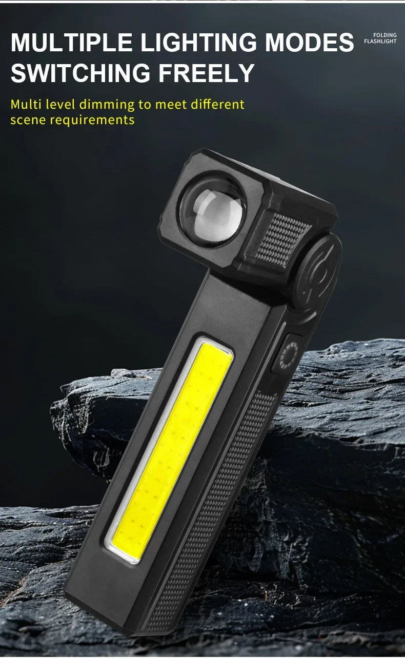 USB Rechargeable LED Work Light 1000 Lumens COB Lantern with Power Capacity Indicator Handled Flashlight for Outdoor Car Repair