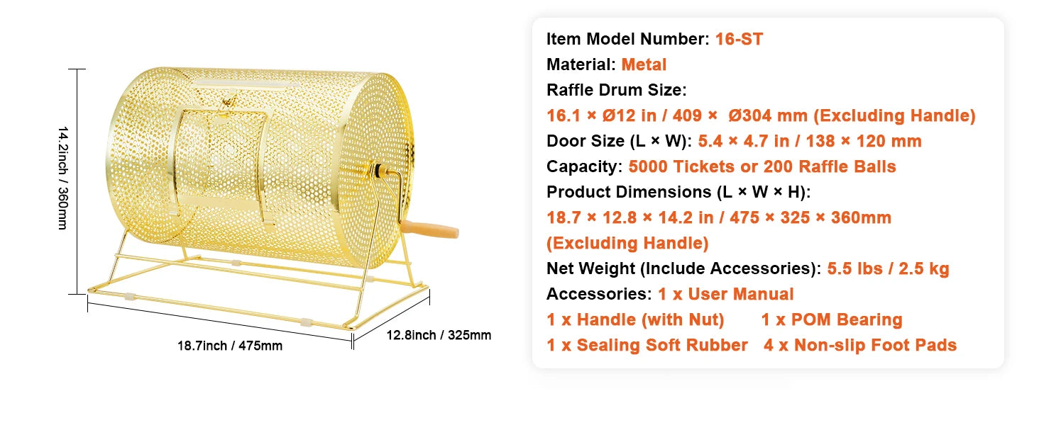 Raffle Drum Spinning Cage with Large Capacity for Events & Drawings