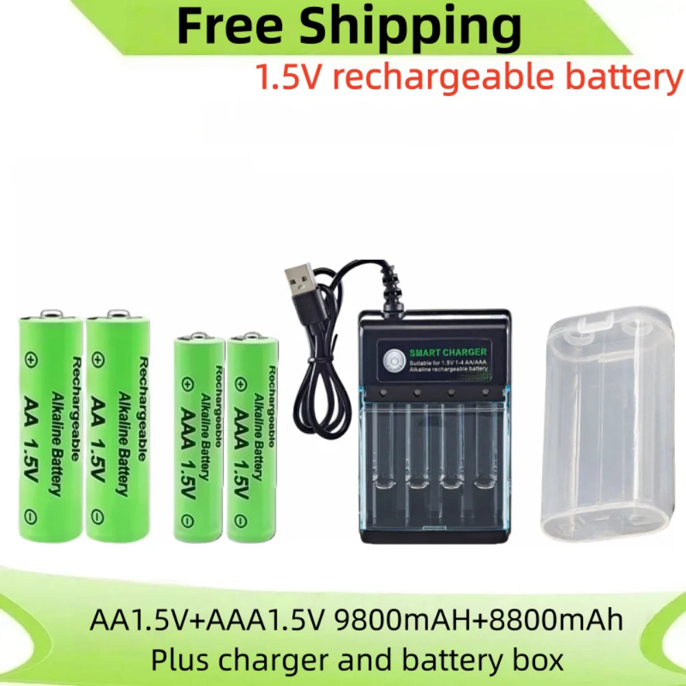 Original Rechargeable Battery 1.5V AA 9800mAh+AAA 8800mAh+Charger for Computer Clock Radio Video Game Digital Camera AA AAA