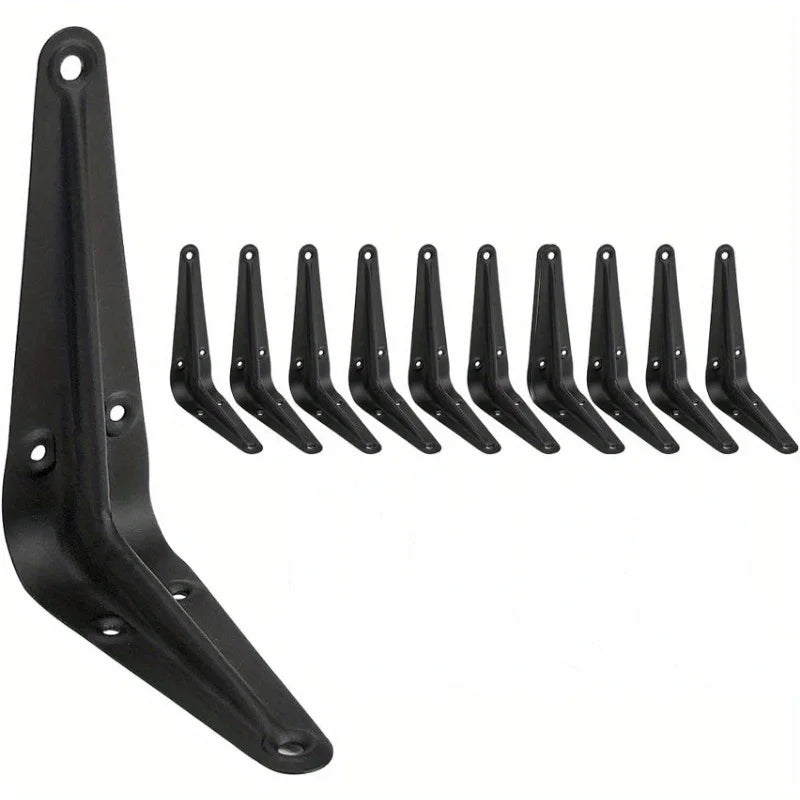 Black L-Shaped Shelf Brackets, Pack of 10
