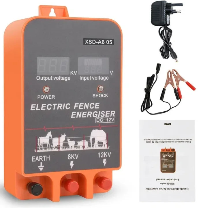 5-10KM Electric Fence Energizer 2.5 Joule With LCD Display 12V Energizer Controller for Farm Livestock Cows Cattle Horse