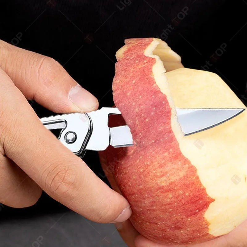 Folding Fruit Knife Stainless Steel Pocket Knife with Keychain Fruit Slicing Knives with Non-slip Handle Household Small Knife