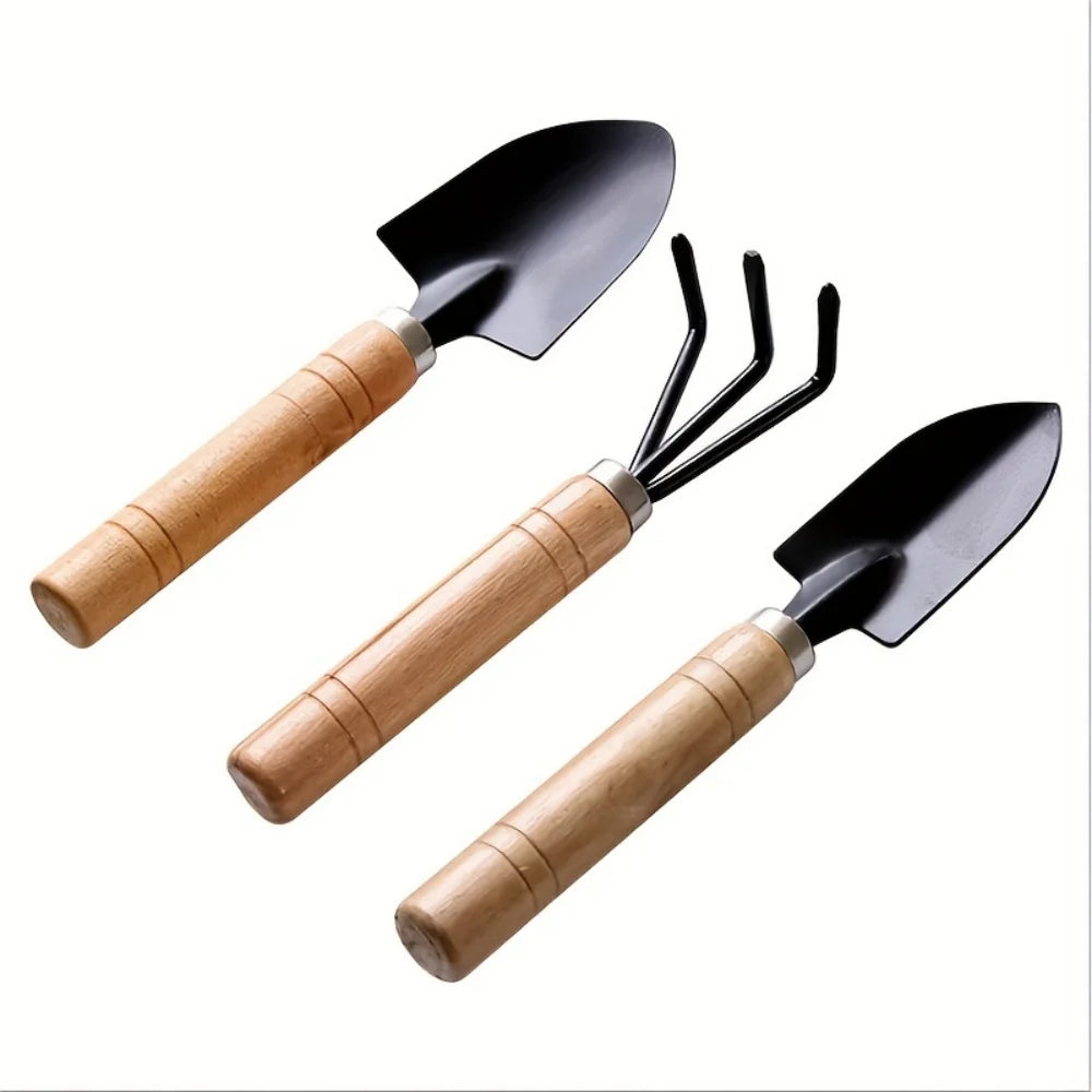 Mini Garden Tool Set with Wooden Handles, 3 Pieces