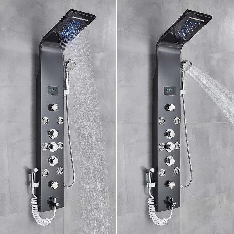 Panneau de douche noir pour salle de bain avec affichage LED et jets de massage