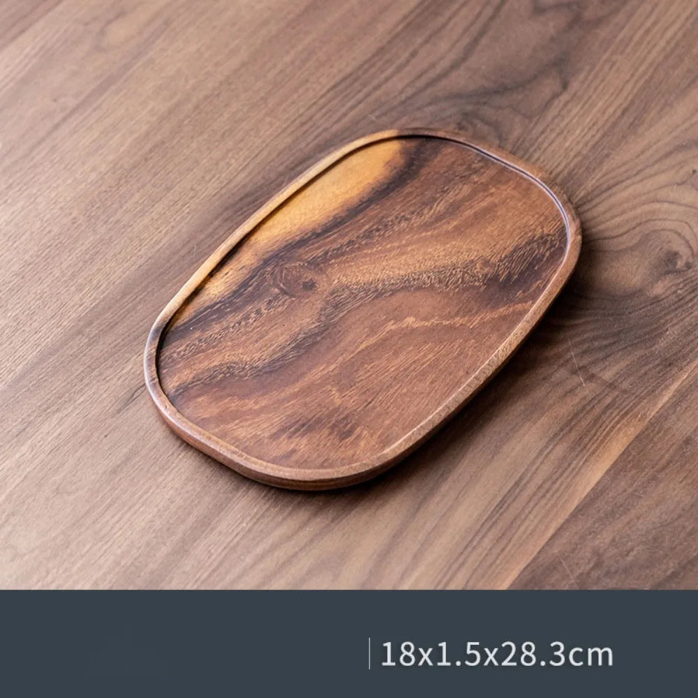 Walnut Round and Leaf Tea Tray, Retro Wooden Serving Platter