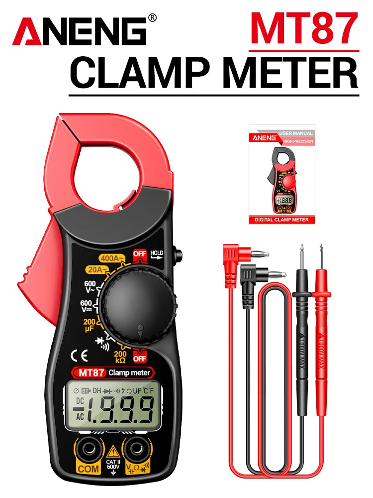 ANENG MT87 Clamp Meter, 400 A AC, 1999 Counts, NCV and Data Hold