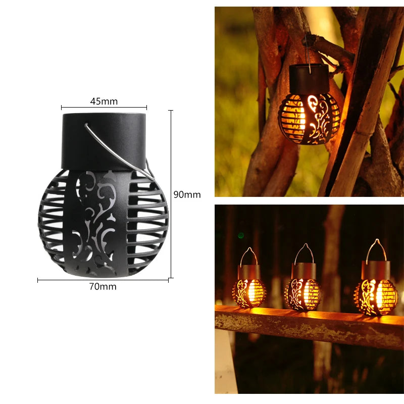 LED Solar Light Outdoor Garden Lamp Waterproof Flickering Flame Effect Ball Solar Lamps Hanging Lantern Landscape Yard Decor