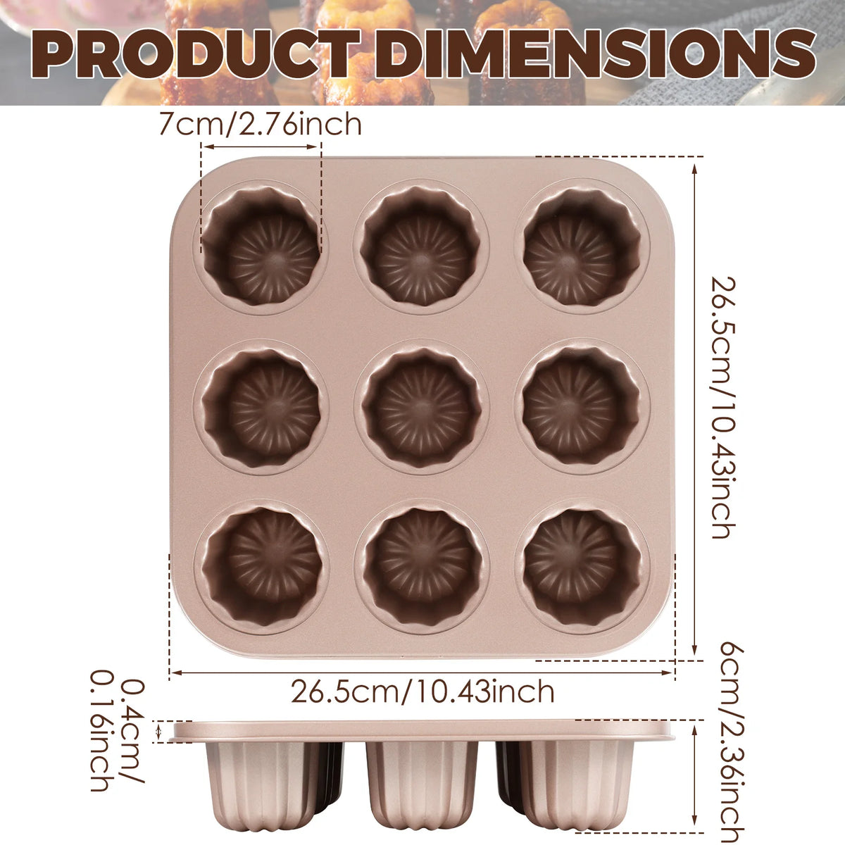 Carbon-Steel Canelé Pan, 6, 9 or 12 Cavities