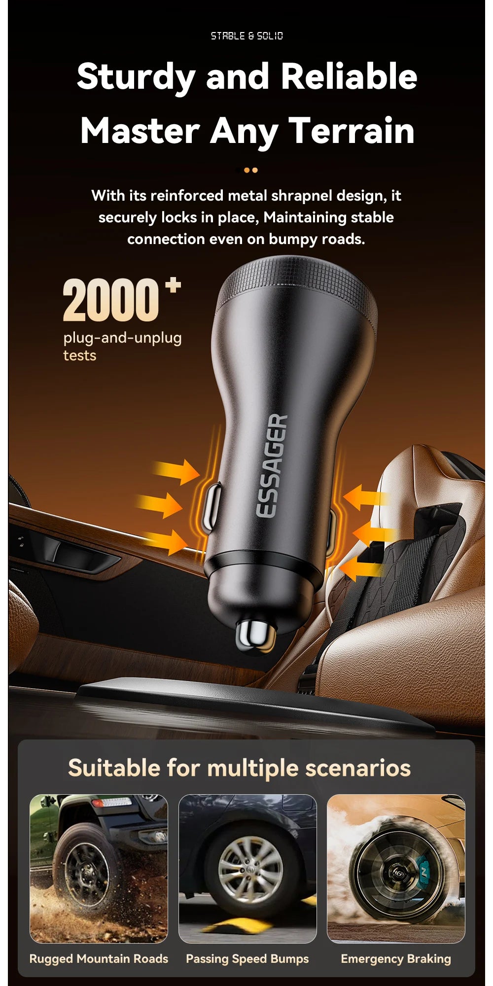 Dobbelt USB-A-biloplader med spændingsvisning, 12–24 V