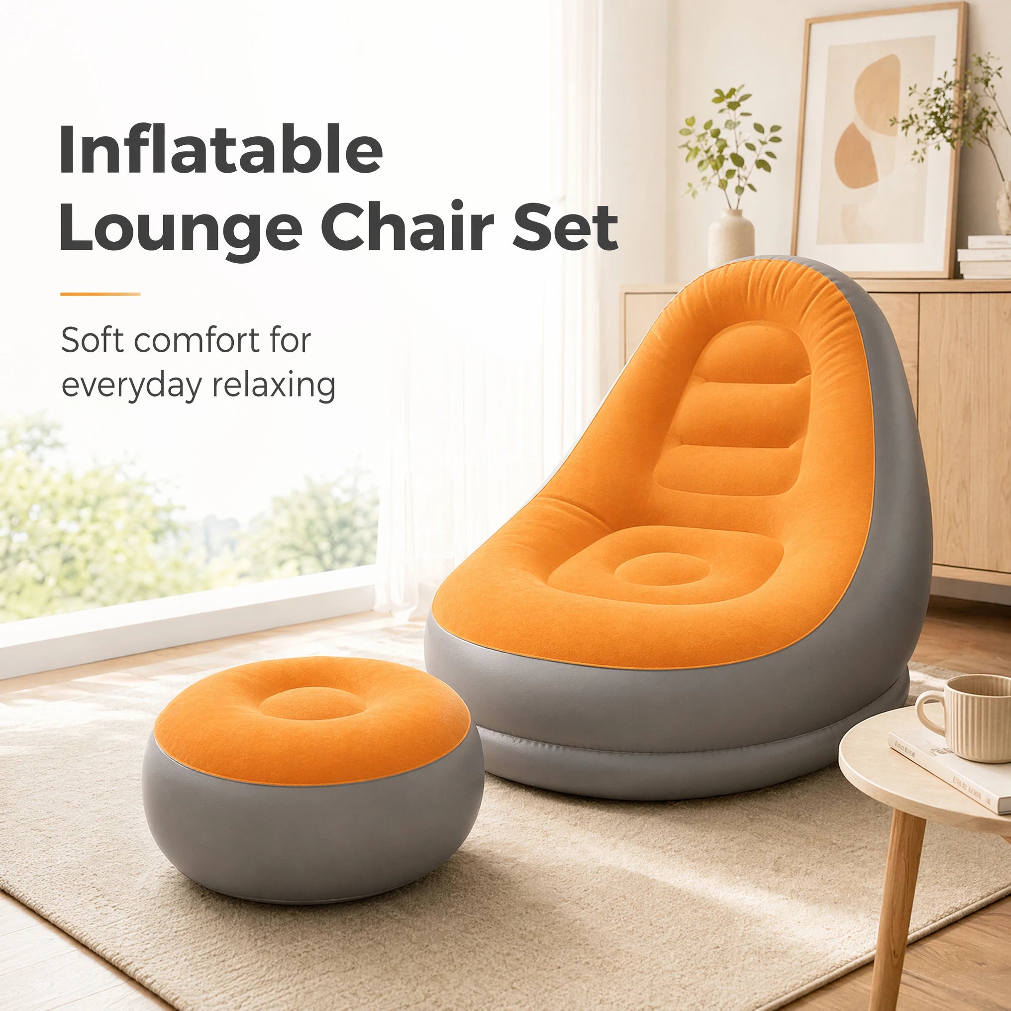Inflatable Flocking Lazy Sofa Set with Foot Stool