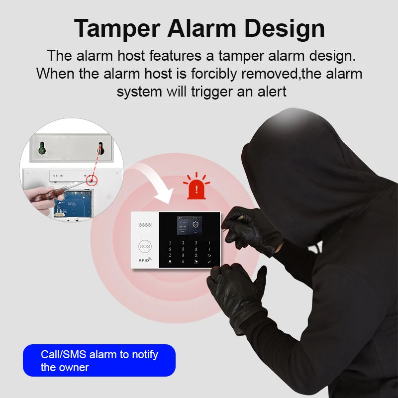 PGST Kit de système d'alarme antivol intelligent 4G WiFi Works with Tuya Works with Smart Life Connexion sans fil Ensemble de capteurs Télécommande Alerte en temps réel Sécurité domicile Bureau Entrepôt Euro