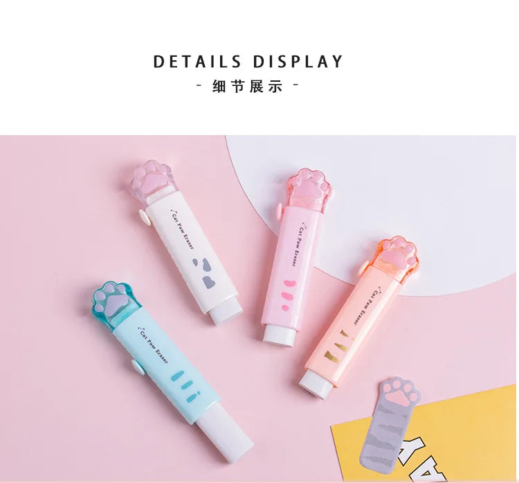 Kawaii Retractable Eraser Cute Cat Korean Stationery Rubber Drawing Erasers Children's school supplies Office
