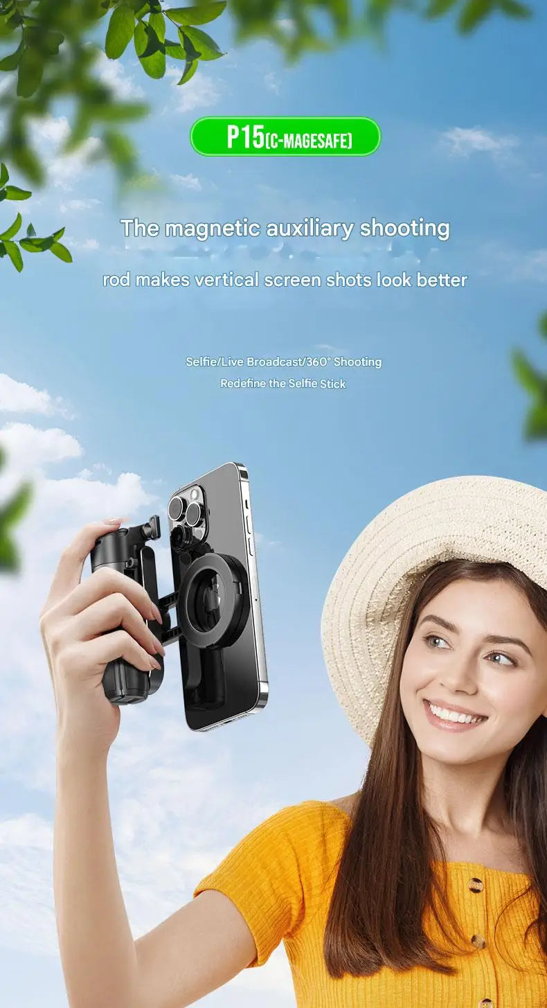 Upgraded Multi-Function Foldable Magnetic Phone Holder Selfie Stick, DSLR-Style Rotation Tripod Portable Remote ControlUpgraded