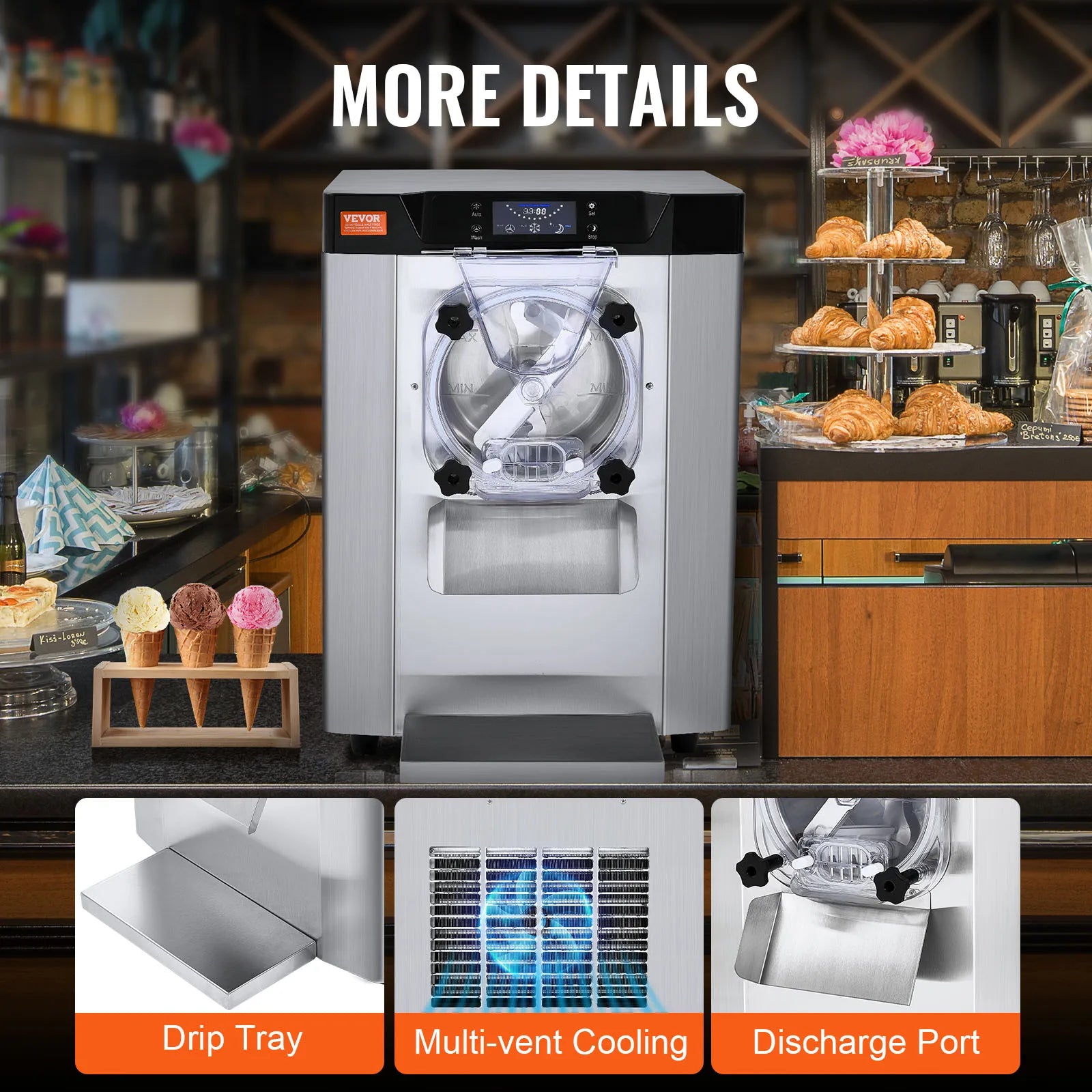 4.5L Commercial Ice Cream Machine 12L/h Countertop Hard Serve Maker