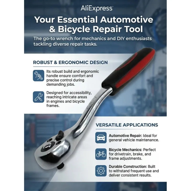 72 Tooth Quick Ratchet Wrench Two-way Socket Wrench Repair Tools for Vehicle Bicycle