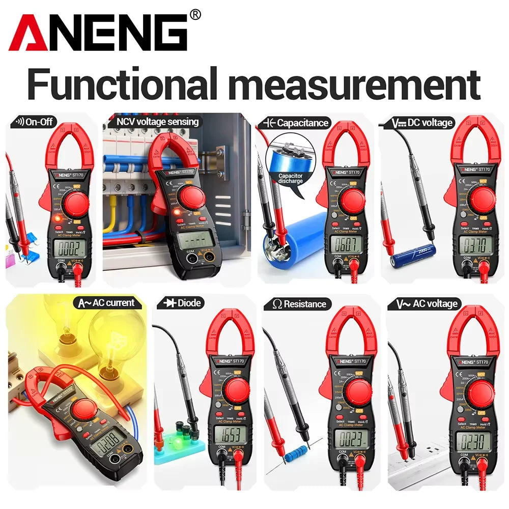 Clamp Meter Digital Multimeter NCV 1999 Counts AC/DC Voltage Ammeter Tester ANENG ST170 Capacitance Ohm Electrician Tester Tools
