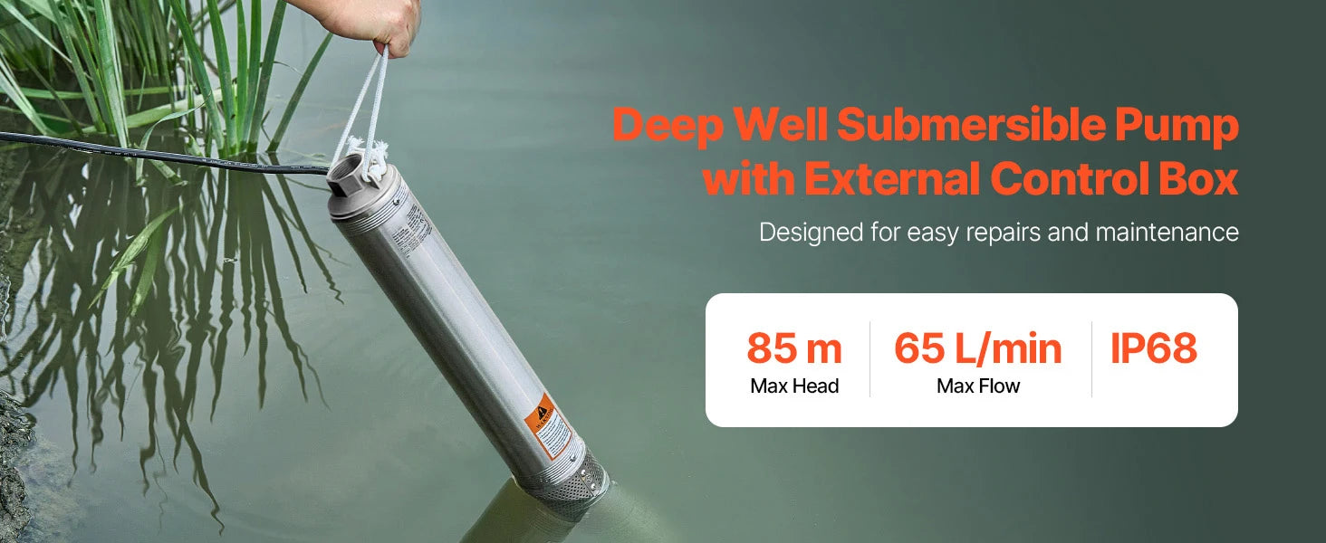 Deep Well Submersible Pump 230V with 65.65 ft Cord