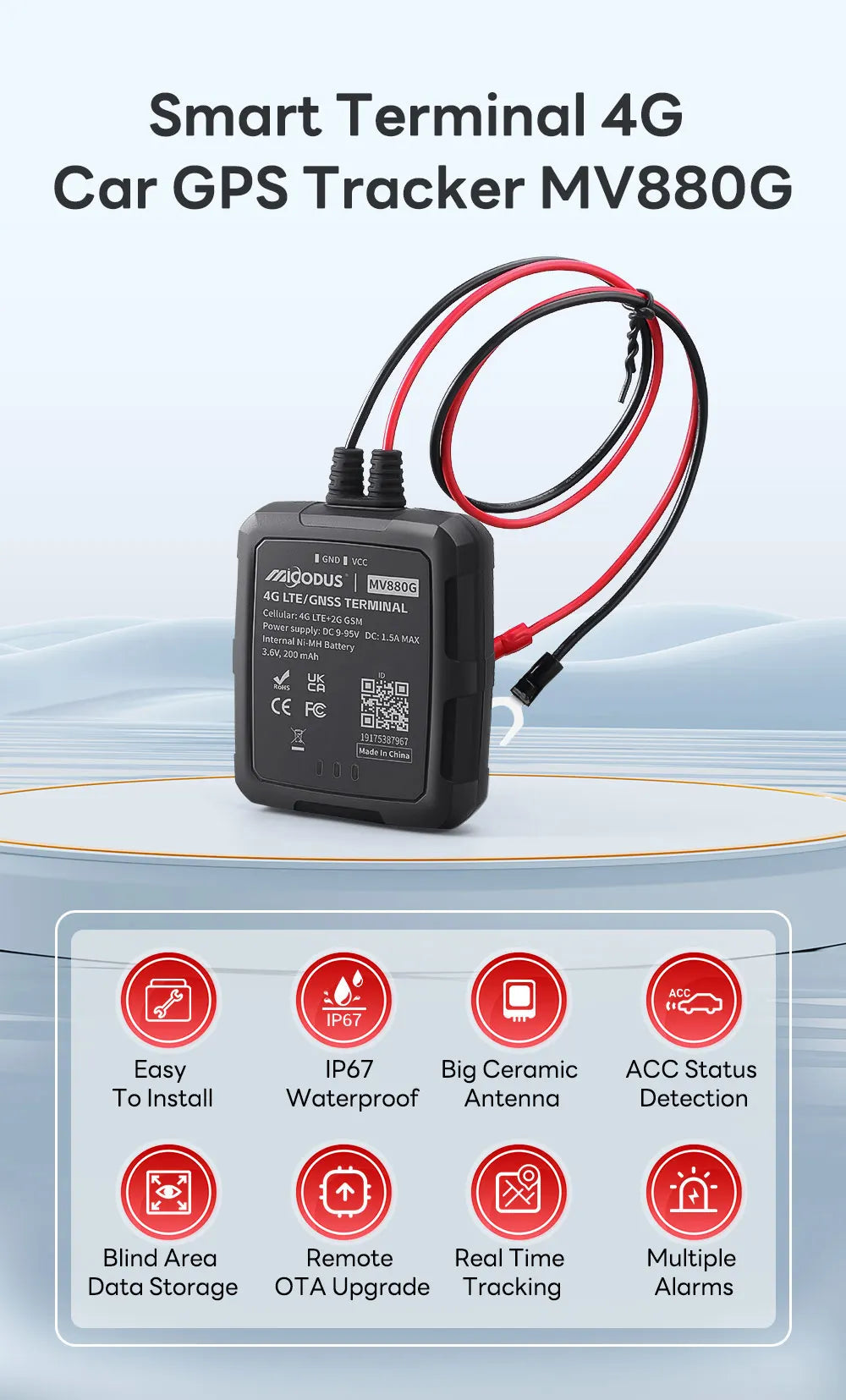 IP67 vodeodolný GPS tracker do auta 4G plug-and-play proti krádeži real-time poloha mini gps sledovacie zariadenie MiCODUS MV880G