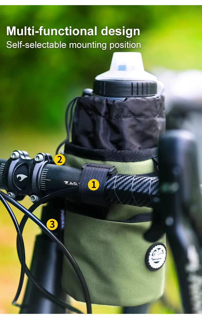 Bicycle bottle holder bag, actual mounting and fittings