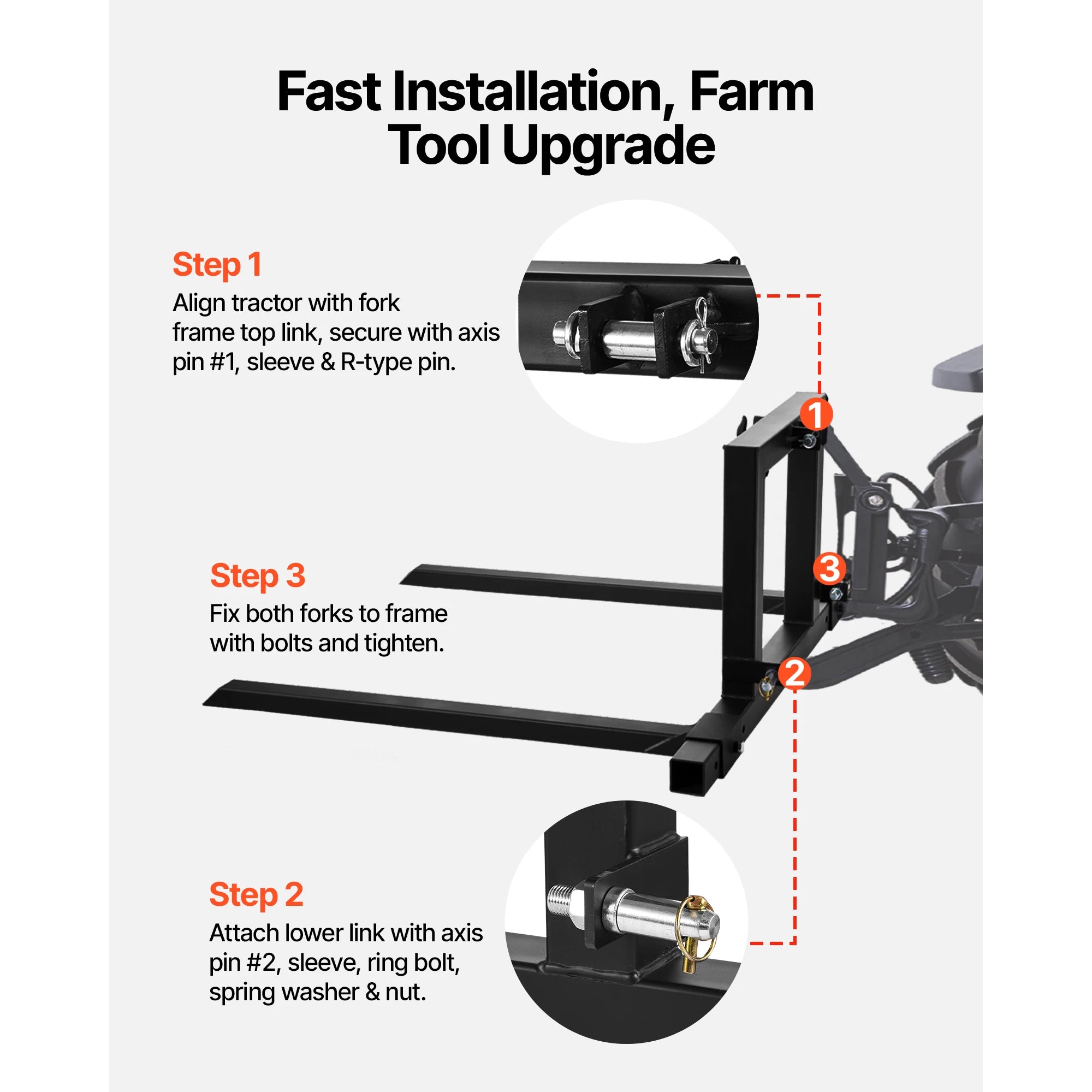 1500 lb 3-Point Hitch Pallet Forks 50in for CAT 1 Tractors