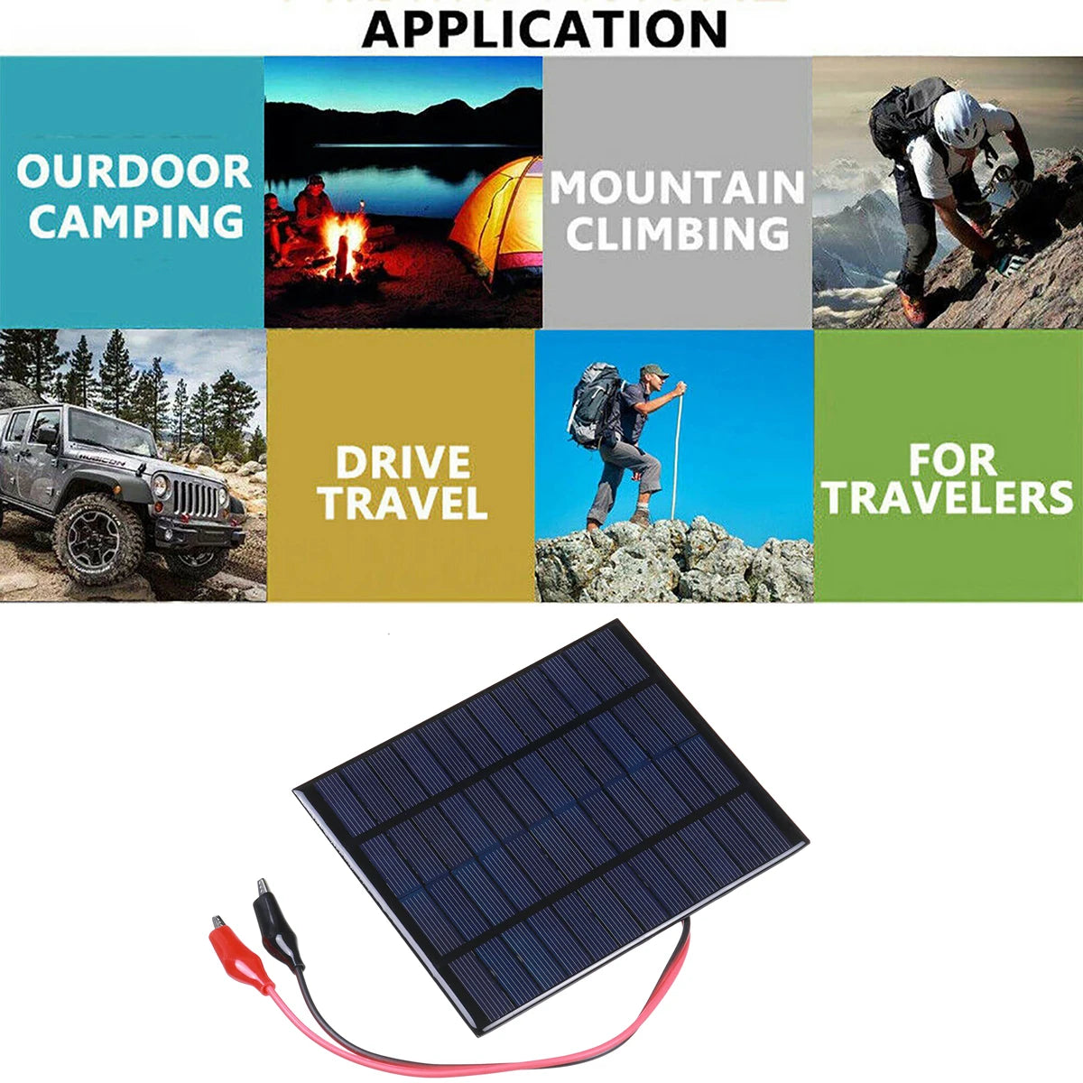 12V 10W Solar Panel Portable Polysilicon Panel Outdoor DIY Solar Charging Panel with Clip for 9-12V Battery Charging