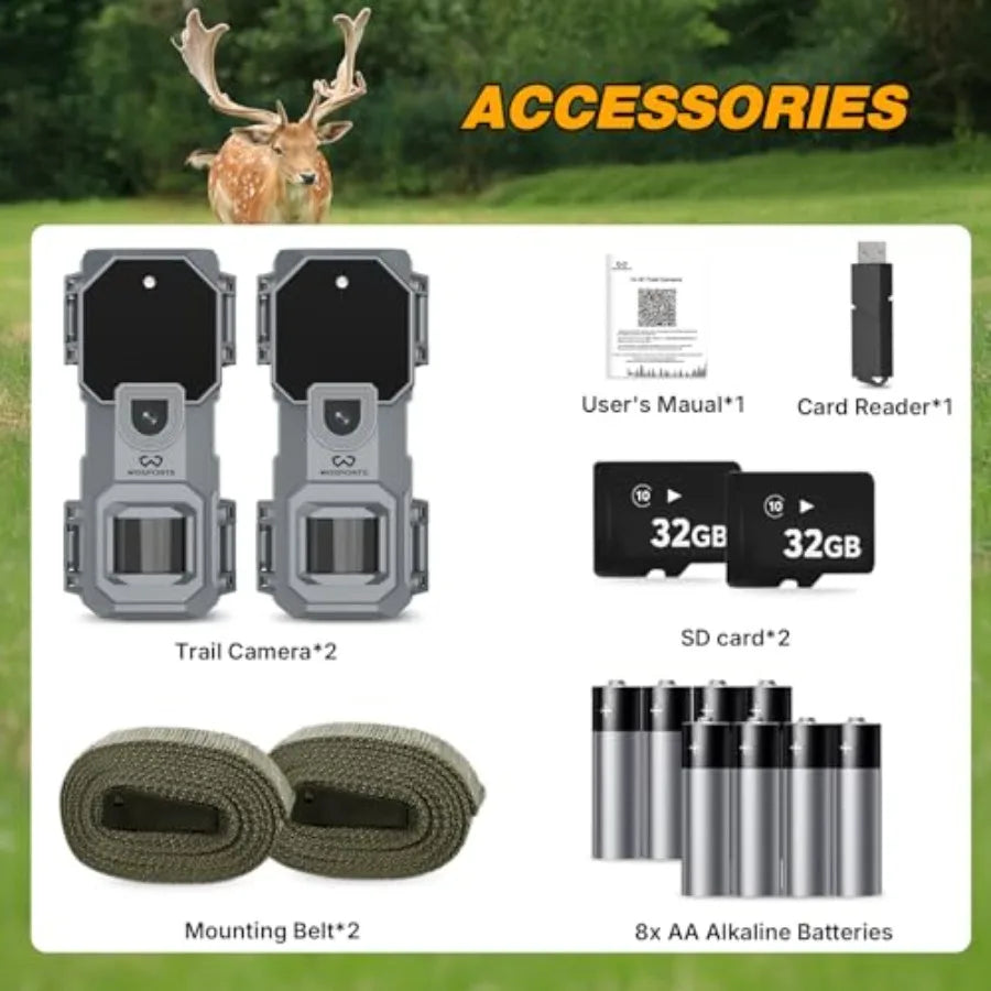 Mini Trail Camera 2 Pack with 32MP Photos and 1080P Video