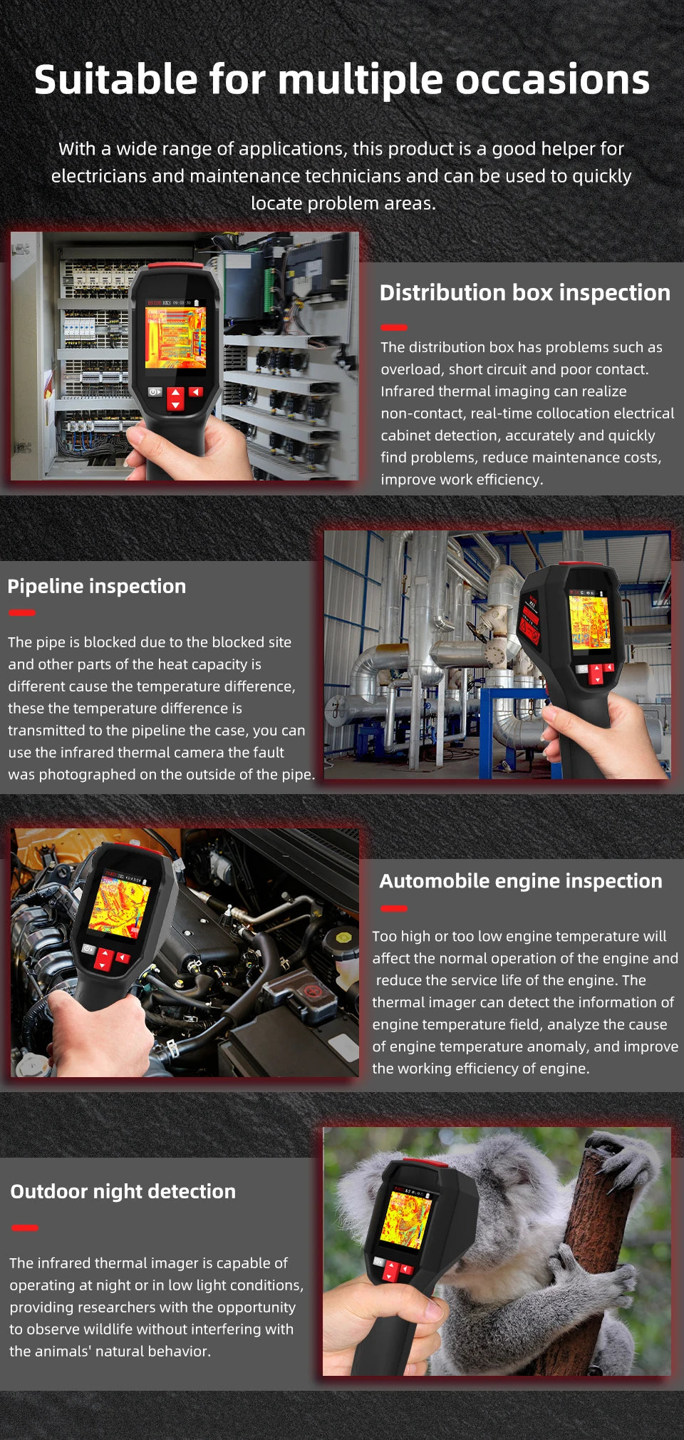 BSIDE black Smart Portable Thermal Imager 15 Color Palettes -20~550C 100×100IR Resolution PC Analysis Software Drop Resistant