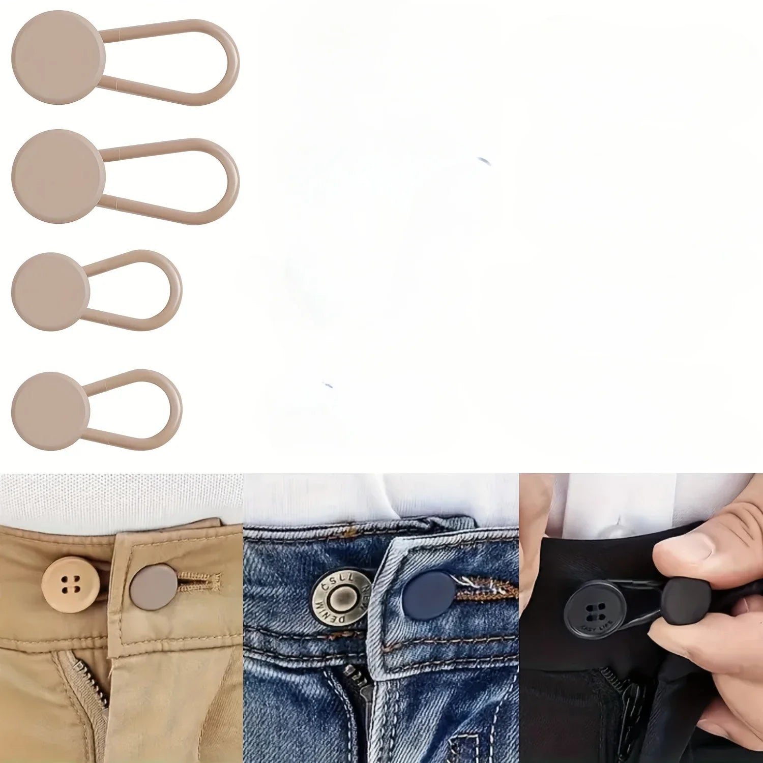 Easy-Adjust 4/12-Pack No-Sew Jean Waist Extenders - Adjustable Pants Button Expanders Adds 1-1.4 Inch Unisex In Khaki/Blue/Black