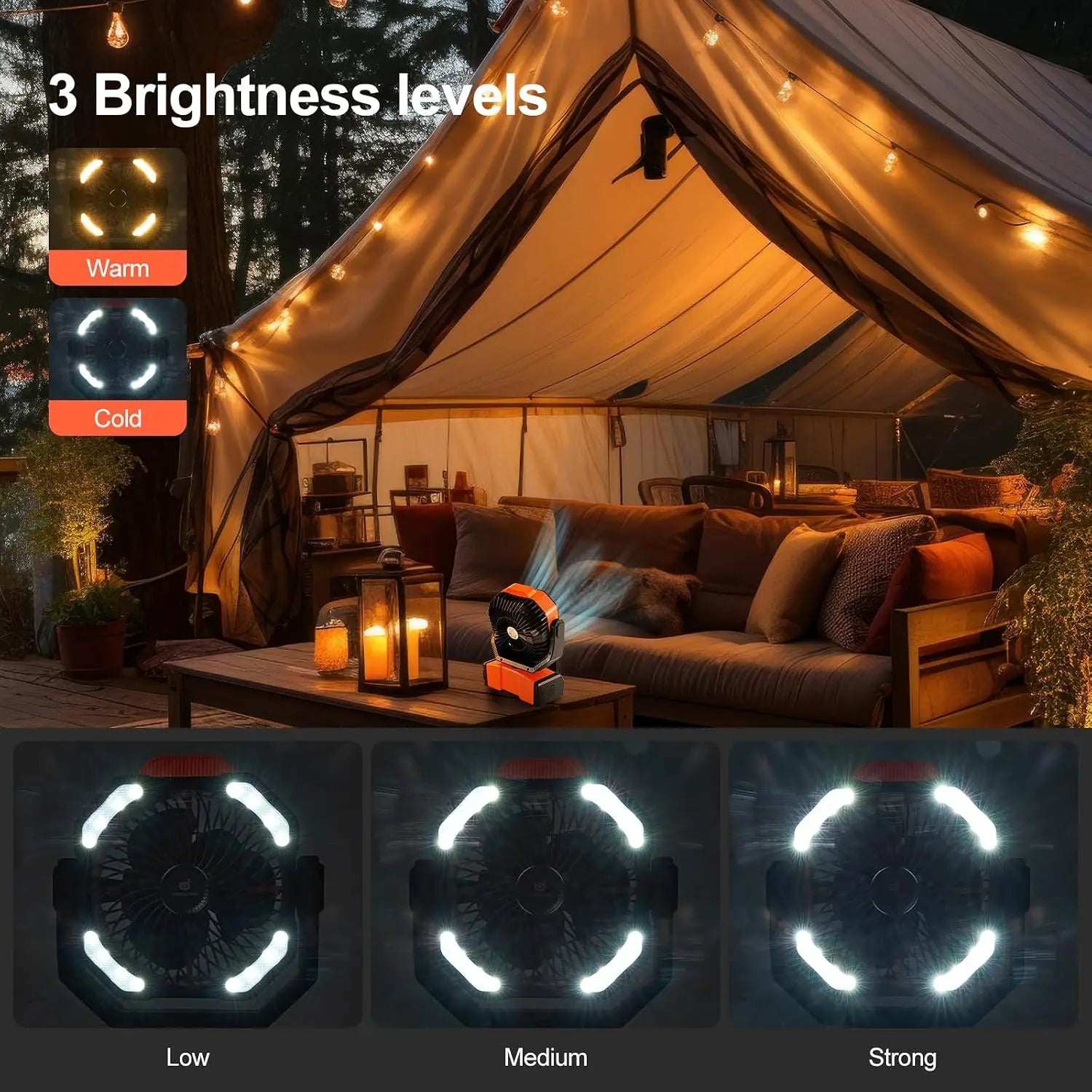 40000mAh Camping Fan with LED Light, Oscillating Timer