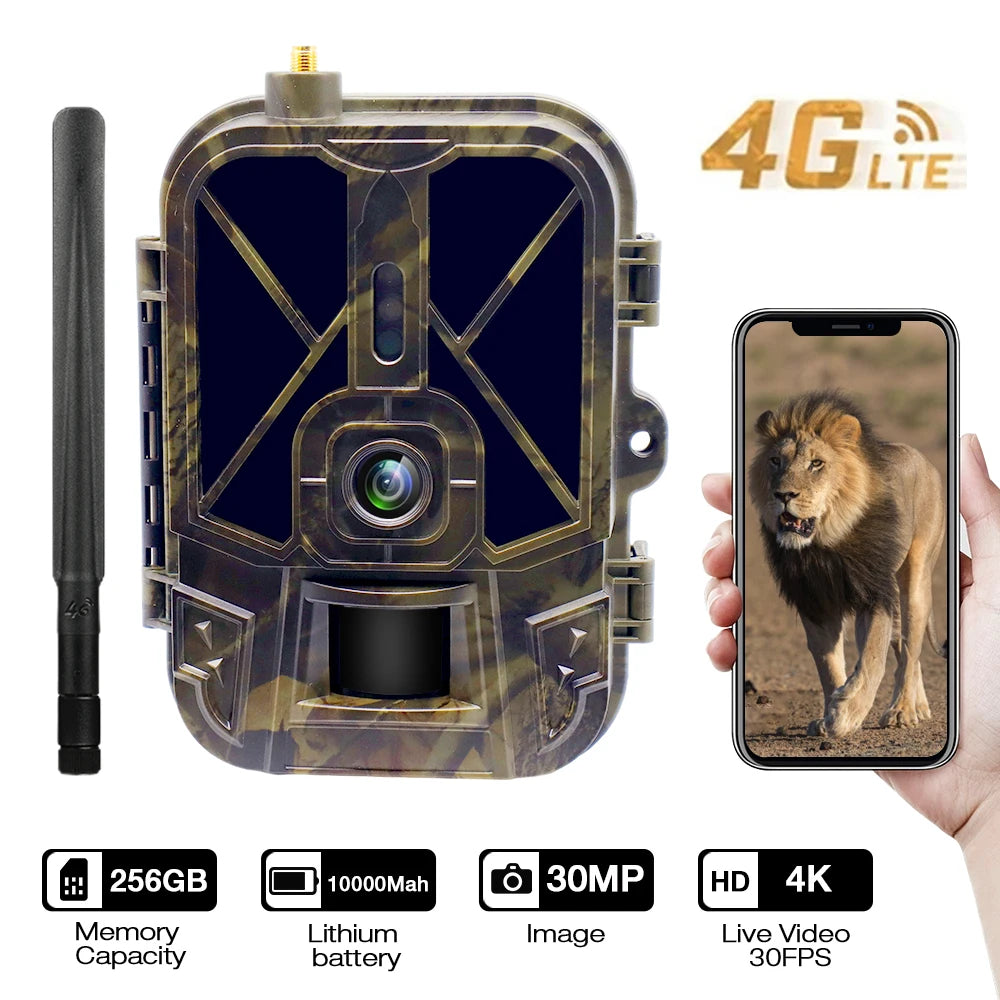 4K Live Stream Trail Camera 4G 30MP APP Clould Service Hunting Cameras 10000Mah Li-Battery Night Vision Photo Traps HC940PROLI