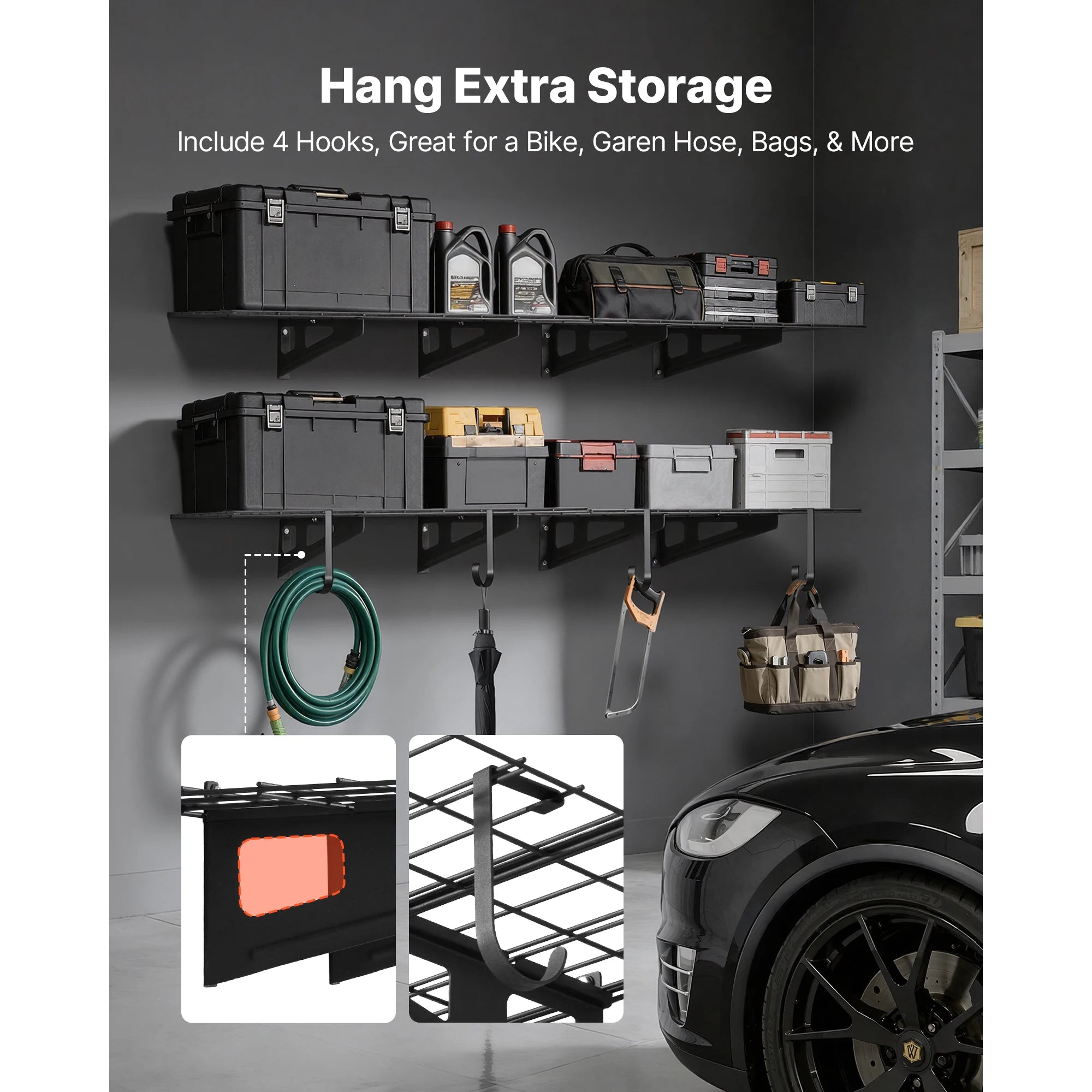 Heavy Duty Garage Wall Shelves 2-Pack 500 lbs Each with Hooks
