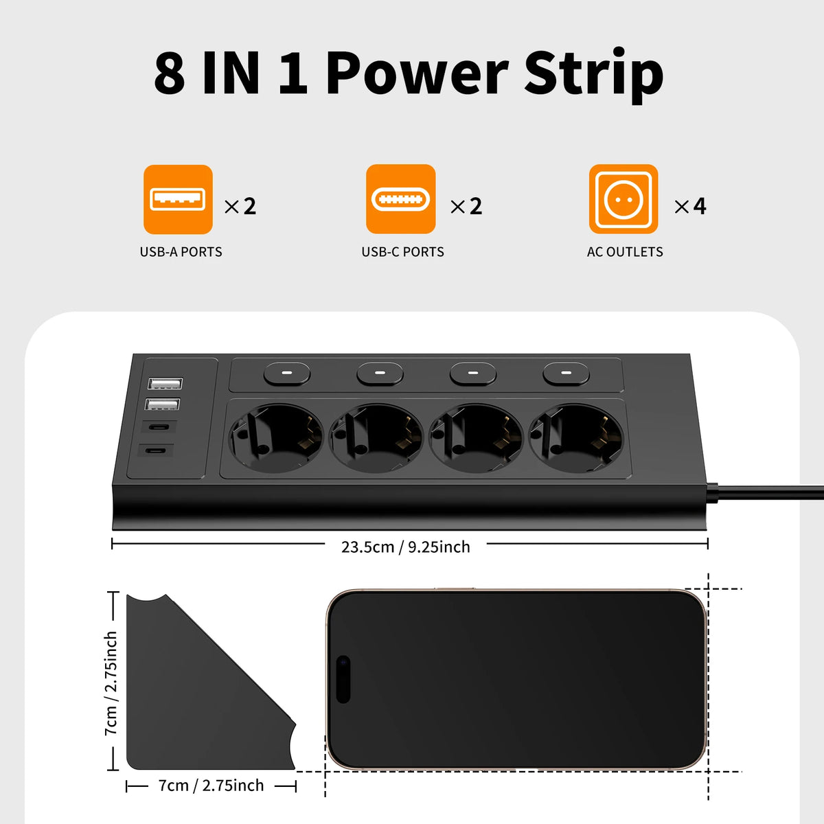 EU Corner Power Strip with Individual Switches
