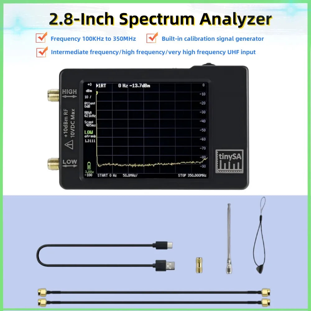 TinySA 100khz-960mhz Spectrum Analyzer, 2.8-inch Screen Mid-Frequency/High-Frequency/Very High-Frequency UHF AnaLyzer