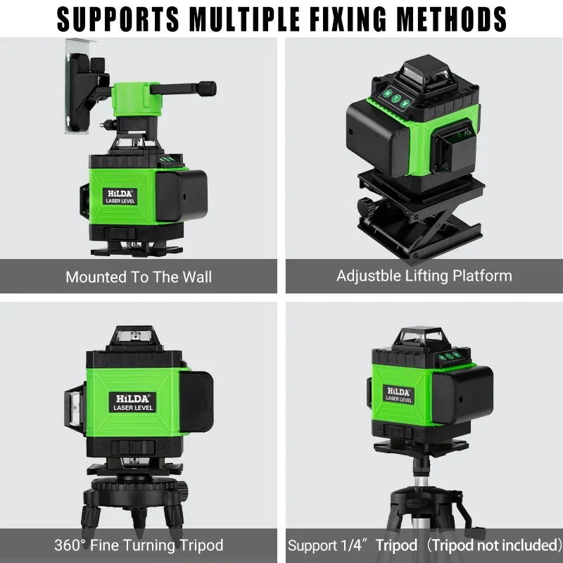 HILDA 4D 16 Lines Green Laser Level Self Leveling 360 Men Gift Horizontal and Vertical Cross Super Strong Green Laser Level