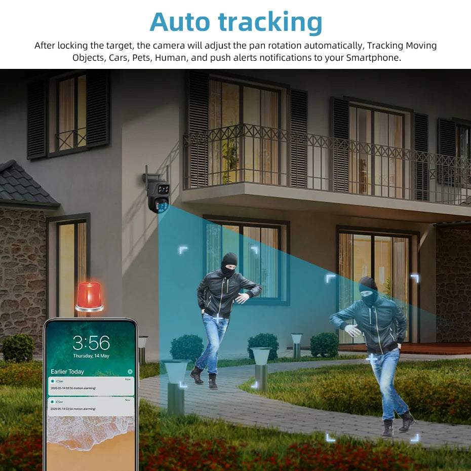6MP Dual Lens WiFi PTZ Outdoor Security Camera with Human Detection