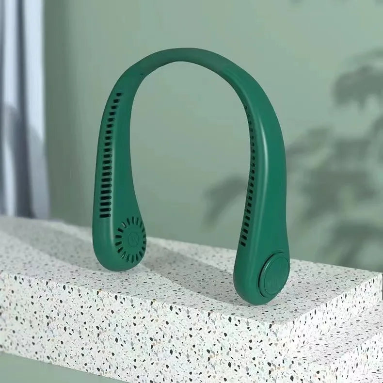 Ventoinha elétrica recarregável com ecrã digital para pendurar ao pescoço, design sem pás, ventoinha de pescoço sem pás, recarregável por USB