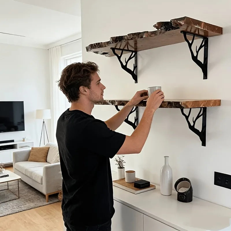 L-Shaped Metal Wall Brackets for Holding Branches, Space-Saving