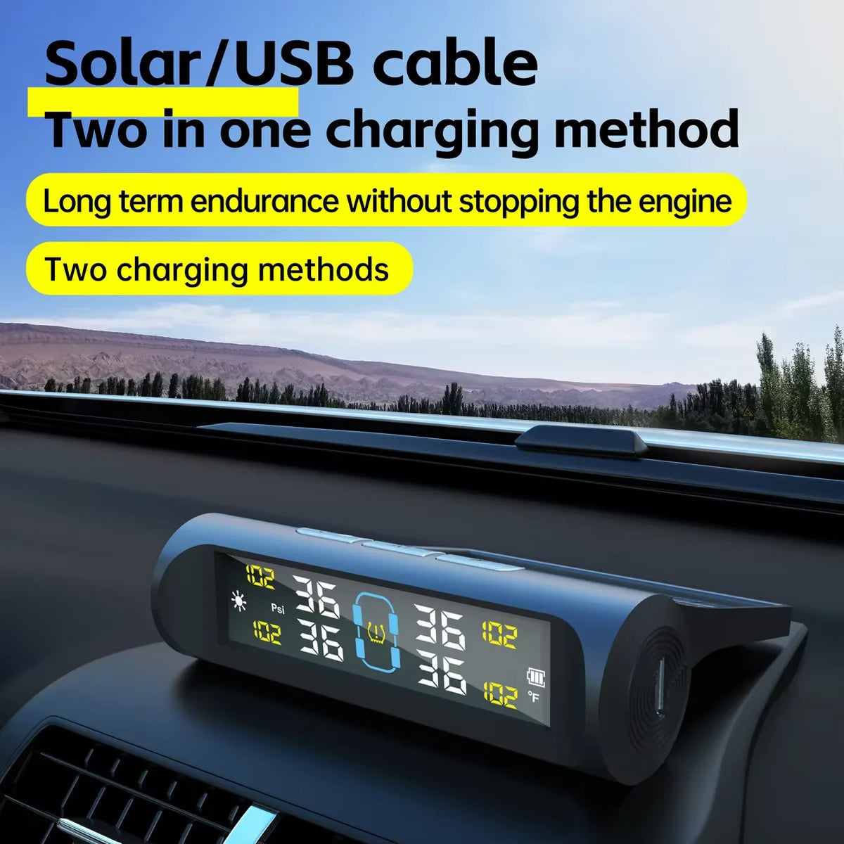 TY01 solcelledrevet/USB-sett for dekktrykkovervåking